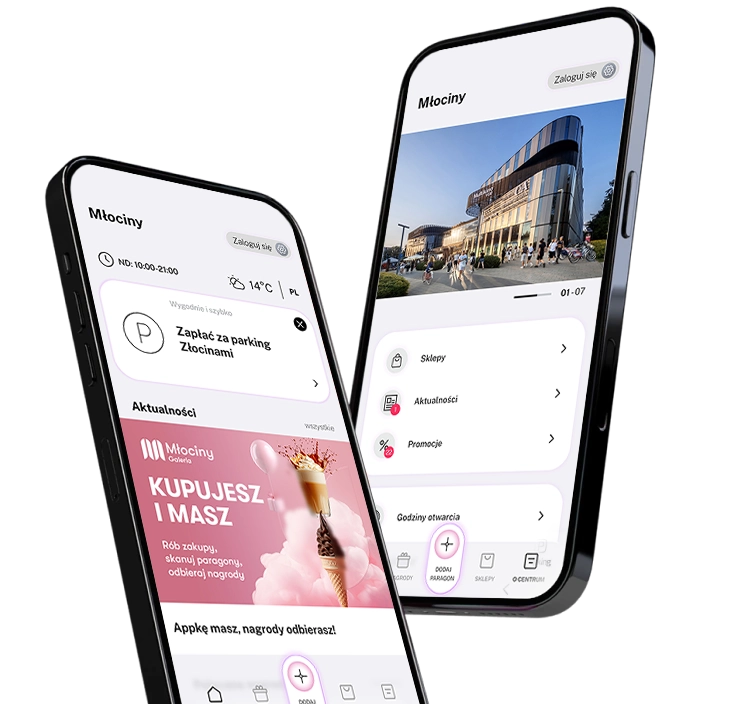 aplikacja galerii młociny na dwóch telefonach