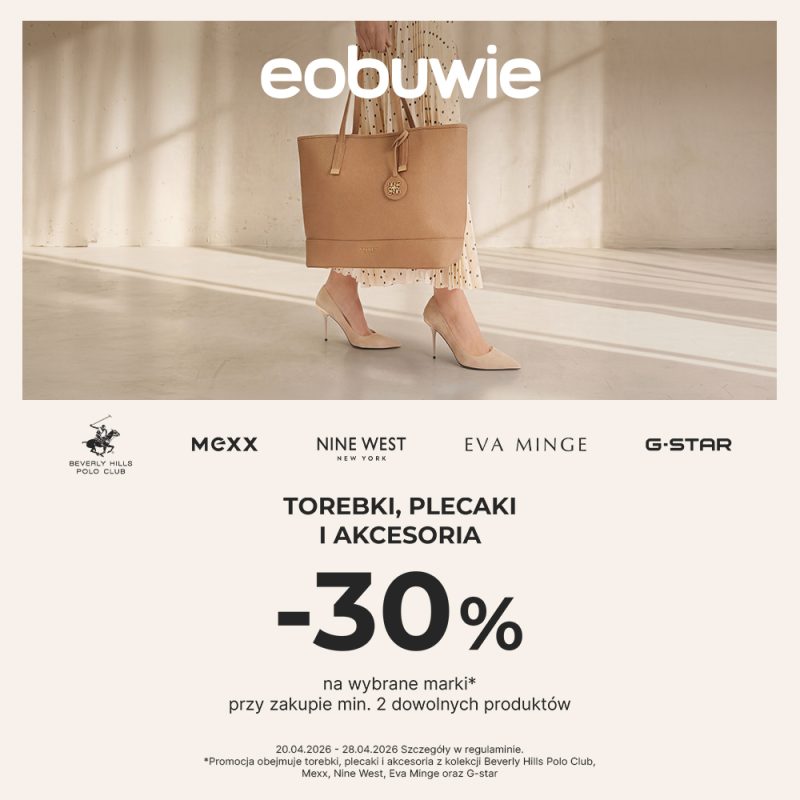 Baner promujący zniżkę -30% na akcesoria marek Mexx, Eva Minge i Nine West w sklepie stacjonarnym eobuwie.pl.