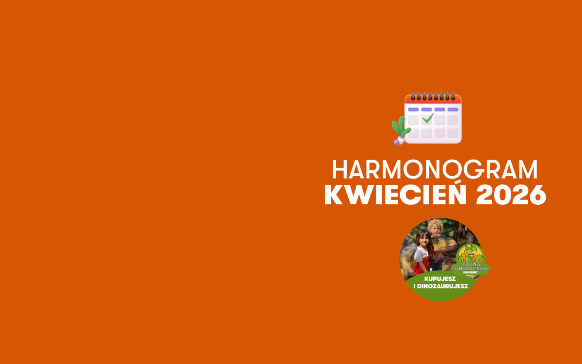 Grafika w kolorze pomarańczowym, informująca o harmonogramie na kwiecień 2026.