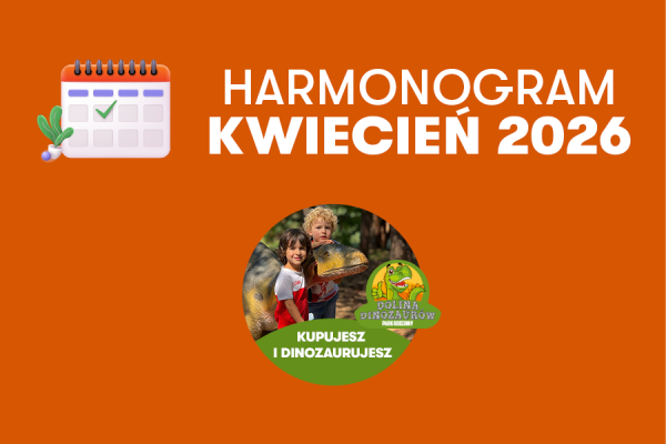 Pomarańczowa grafika z informacją o harmonogramie na kwiecień 2026.