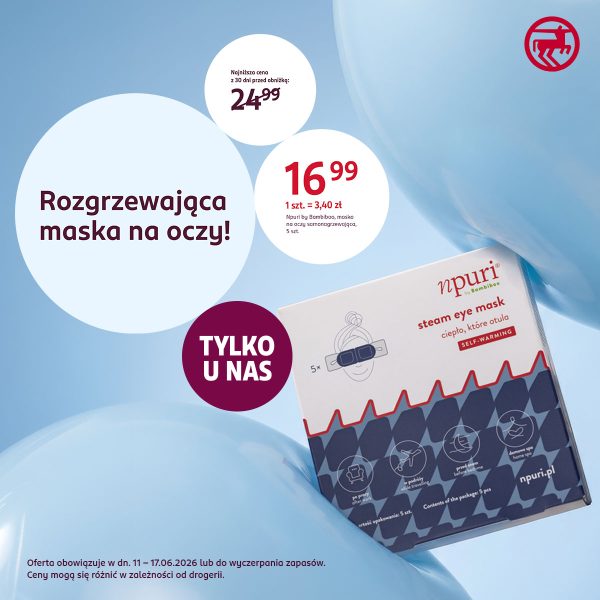 Kwadratowa grafika reklamowa z charakterystycznym logotypem drogerii Rossmann prezentująca czerwcową akcję promocyjną w sklepach stacjonarnych