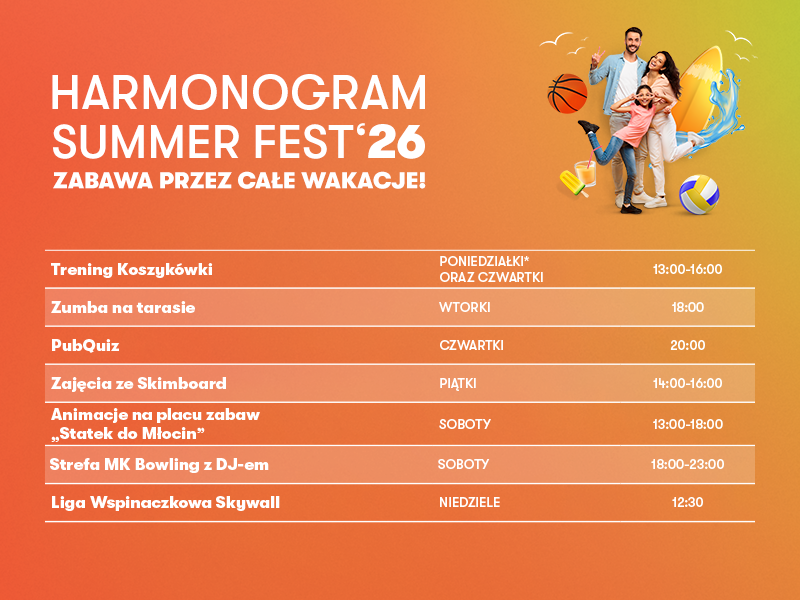 Harmonogram Wydarzeń w Galerii Młociny w sierpniu.